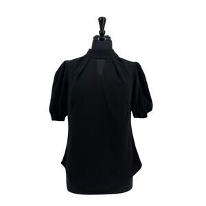 7th Avenue NY & Co Women's Black Short Sleeve Keyhole Blouse Size Medium M